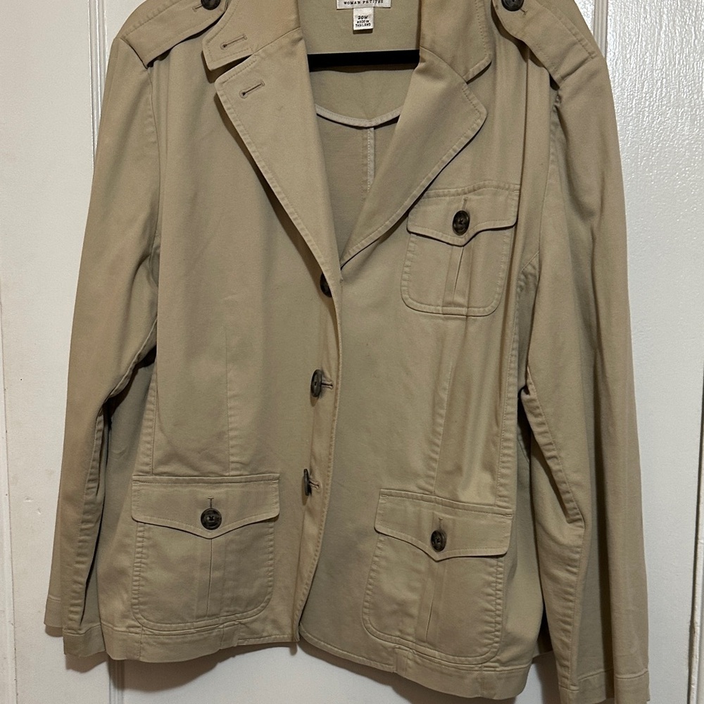 Talbots Light Khaki Utility Trench Jacket 97% cotton